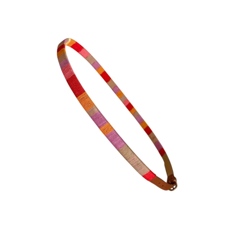 J. CREW Amina Skinny Belt Women’s S Multicolor Silk Thread Wrapped Leather Trim